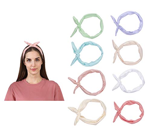 Maiwa Solid Color Elastic Knoted Ear Thin Headband for Women for 8 Pack