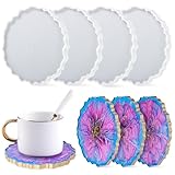 LET'S RESIN 4Pcs Resin Coaster Molds, Druzy Geode Agate Silicone Coaster Molds for Epoxy Resin, 5Inches Large Mould for DIY Art Craft Cup Mats, Durable and Flexible Moulds