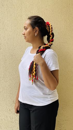 Image of Zippy Flora Boho Handmade Rang Wool Parandi Hair Accessory | Handmade Boho Braided Hairband for Women | Traditional Ethnic Look | Perfect for Navratri & Festive Looks |Full Length (Red,20-22 Inches)
