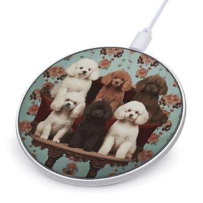Poodles Dogs Wireless Charger 10W Portable Fast Wireless Charging Pad Compatible with Phone Slim Charging Station Lightweight Charger Mat Charging Block for Travel Home Office
