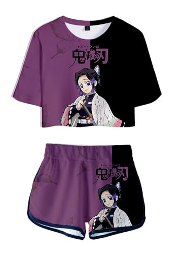 Anime Crop Top T Shirt and Shorts Set Women's 2 Piece Short Sleeve Outfits Girls Active Tracksuit