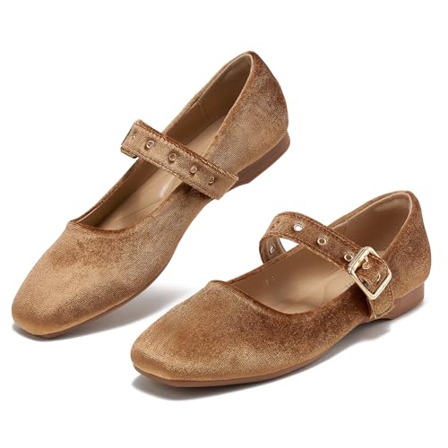 Mary Jane Shoes Women Ballet Flats with Strap Buckle Closed Toe MaryJanes Shoes Ballerina Flats for Women Dressy Comfortable