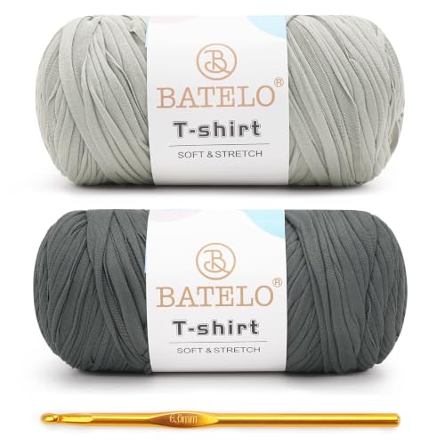 Image of 2 Pack T-Shirt Yarn for Beginner Crochet Bags /Basket /Coaster, 400g /144yds High Elastic Thick Polyester Fabric (Light Gray Green+Dark Gray)