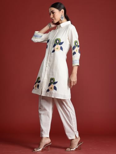 Image of INDO ERA Women's Pure Cotton Embroidered Straight Kurta & Palazzo Set | cotton kurta sets for women