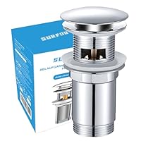 SURFOU Waschbecken Ablaufgarnitur mit Überlauf, Pop Up Ablaufventil aus Edelstahl, Anti Verstopfung Abfluss Stöpsel, Push Open Abflussstopfen, Universal Badezimmer Zubehör