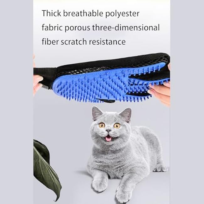 Zoocozy 2 in 1 Pet Hair Removal Glove for Cat Dog, Indoor Cat Grooming Gloves, Pet Washing Brush for Shedding Massage - Double-Sided Available(Dark Blue)-8lshbr7F