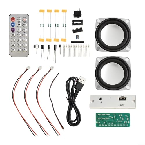 Fauhapyway Kit de montaje de altavoces de bricolaje, juego de práctica de soldadura electrónica con control remoto, luces LED, cable de alimentación USB para entusiastas del audio (piezas de bricolaje