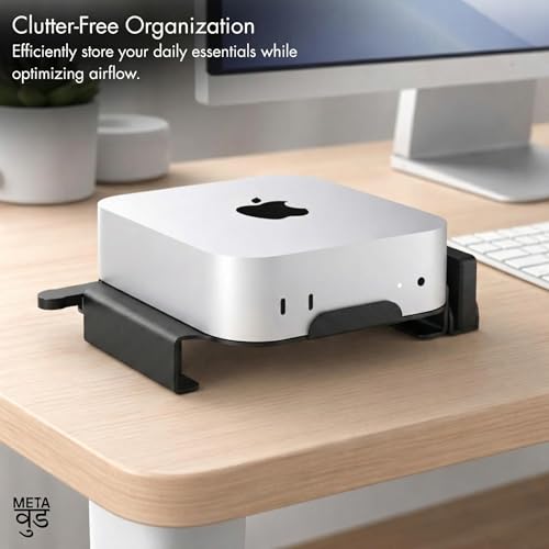 Image of Desktop Mount for Mac mini M4 & M4 Pro | Airflow Design & Quick Power Button Access | SSD Holder | Cable Organiser | Mac mini Stand 2026 (Black)
