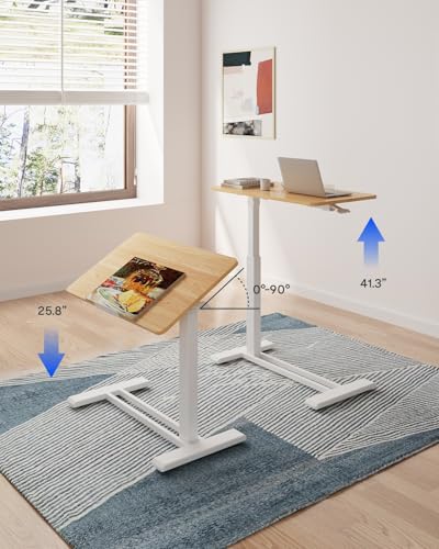 Image of FLEXISPOT H7 PRO Mobile Standing Desk Adjustable Overbed Table Pneumatic with Wheels 90Tiltable Portable Laptop Desk Rolling Computer Cart Foldable Bedside Table(31.5 inch W x 17.7 inch D D, Maple)