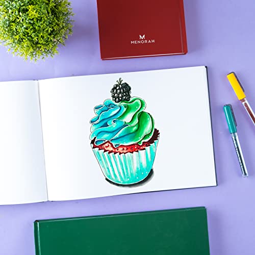 Image of MENORAH Paper Artist Sketch Book - A4-115 Gsm (160 Pages / 80 Sheets) Drawing Notebook - Hard Bound Book - (21.0 Cm X 29.7 Cm) - Completely Handmade Landscape- Black, Watercolor
