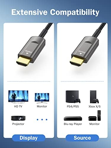 Lemorele 4K Fiber HDMI Cable HDMI Lead Fibre Optic HDMI Cable High Speed 18Gbps, 4K@60Hz Compatible Fire TV, 3D Support, Ethernet Function, Video 4K 2160p, 1080p, 3D, 4K TV/HDTV/Blu-ray (15m)
