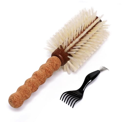 Boar Bristle Round Brush for Blow Out with 2-IN-1 Brush Cleaner Blonde Boar & Nylon Bristles with Cork Handle 2.8 Large Round Barrel Hair Brush for Blow Drying Adds Smoothness & Shine for Women