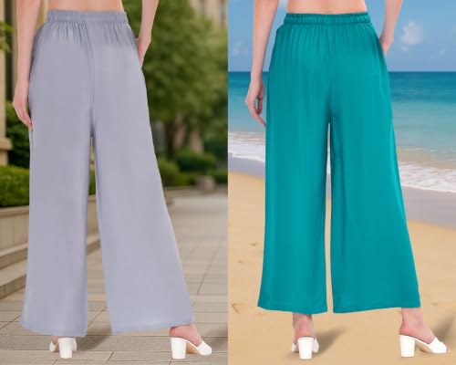 Image of Buy That Trendz Palazzo Pants for Women Rayon Elasticated Regular Fit Flared Wide Leg M to 6XL Pack of 2