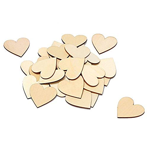 2-Inch Wooden Heart Blank Unfinished Wood Slices Discs Cutout Pieces DIY Crafts Projects(50Pcs)