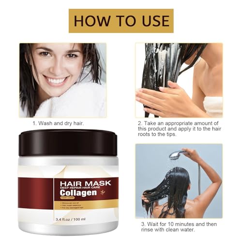 Collagen Hair Treatment,Keratin Hair Mask Collagen Treatment,Collagen Hair Mask,Keratin Collagen Hair Care Capsule Men Women,Hair Repair Nourishing Treatment,for Dry Damaged Hair (100g 1PC) - Image 6