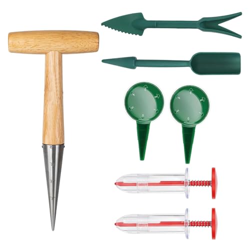 7er Set Blumenzwiebelpflanzer Gartengeräte Gartenwerkzeug Präzise Aussaat Hilfsmittel für Hobbygärtner Pikierstab mit Seed Dispenser Handpflanzer Gartenhelfer
