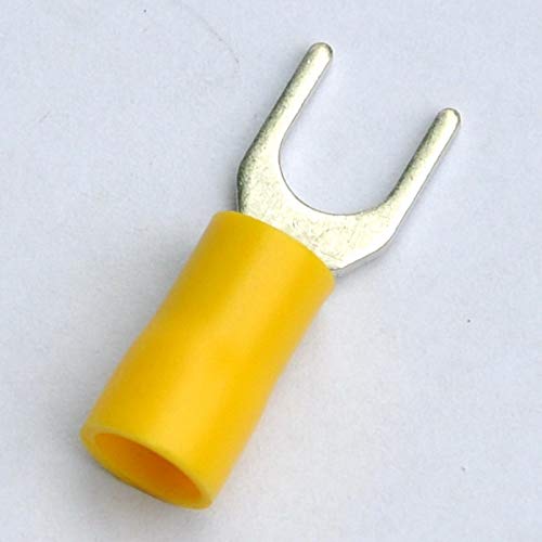 Davitu (1000 pcs/lot) Crimp Spade Wire Connector, 12~10AWG, 1/4, 48AMP, Yellow, Fork Terminal.