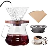 SUNOYA Pour Over Kaffeebereiter Set, 600 ml Borosilikatglas Kaffeekanne mit Filter, Handfilter Kaffee Server, inkl. 100 Stück Papierfilter Größe 02, für 1–3 Tassen