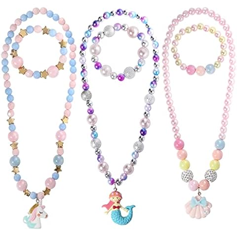 PinkSheep Kids Jewelry for Girls 3 Sets Toddler Kids Necklace Bracelet Purse for Girls Play Jewelry for Little Girls Kids Cover