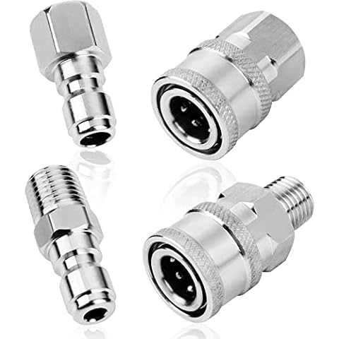 2 Sets NPT 1/4 Inch Pressure Washer Coupler Quick Connect Plug Stainless Steel Male and Female Quick Connect Fittings Pressure Washer Adapter Set (Internal Thread, External Thread) Cover