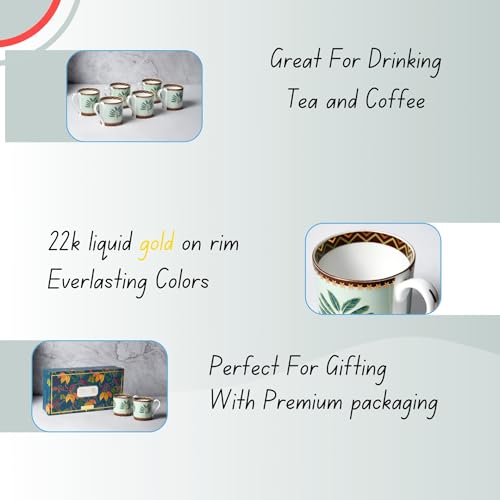 Image of India Circus Fine Bone China Coffee Mug Set of 6-220 Ml Each | Accented with 22 Carat Gold (6 Pcs)(LE09), Tea Cup Set of 6, Mugs for Coffee, Cups Set, Ideal for Gifting, Perfect for Home & Office