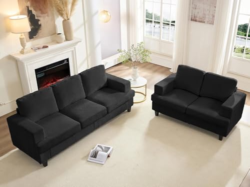 Image of Mjkone 82 inch Width 2 Piece Living Room Furniture Sofa Sets, Modular 3 Seater Sofa Couch and Loveseat Sets, Chenille Fabric Sectional Sofas Couches Sets for Living Room Bedroom Home Apartment, Dark Grey