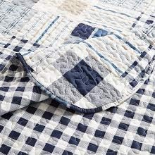 Brilliant Sunshine Blue Plaids and Stripes Patchwork, 3-Piece Quilt Set with 2 Shams, Reversible Bedspread, Soft Lightweight Coverlet, All-Season, Full/Queen, Blue - Image 5