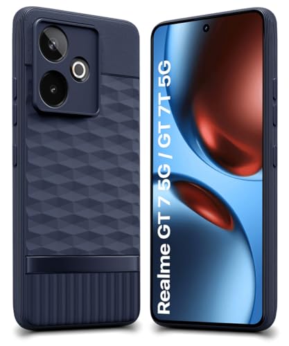 Image of WOW IMAGINE Back Cover for Realme GT 7 5G | Realme GT 7T 5G with Hexa Cube Design | Ultra Slim Soft Rubberised Case | Inner Velvet Fabric | Matte Silicone Mobile Case | Camera Protection - Blue