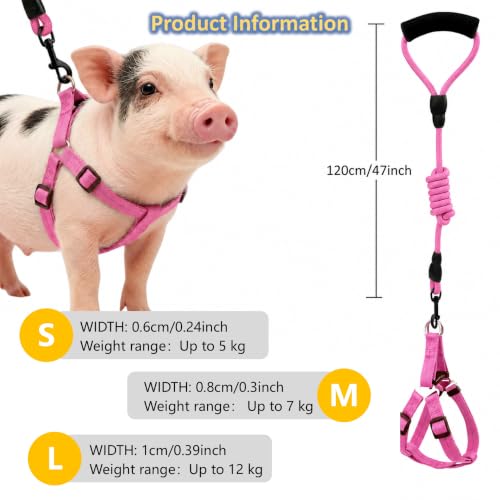 Image of Mini Pig Harness, Adjustable Small Pig Harness with Leash Infinity Style Lead and Soft Foam Handle for Small to Medium Pet Pigs Walking Training Jogging (Pink, S)