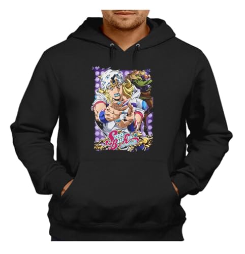 MERCHANDMANIA Sudadera Negra con Capucha Serie Anime Jojo Steel Ball Jhonny Joestar Personaje Adulto Poliester algodón Sweatshirt