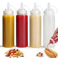 OAMCEG 4 Stück Squeeze Flaschen, 240ml 8oz Kunststoff Gewürz Squeeze Würzpressflaschen Squirt Flaschen mit Diskreten Messungen, für Ketchup, BBQ, Saucen, Sirup, Gewürze, Dressings, Farbe