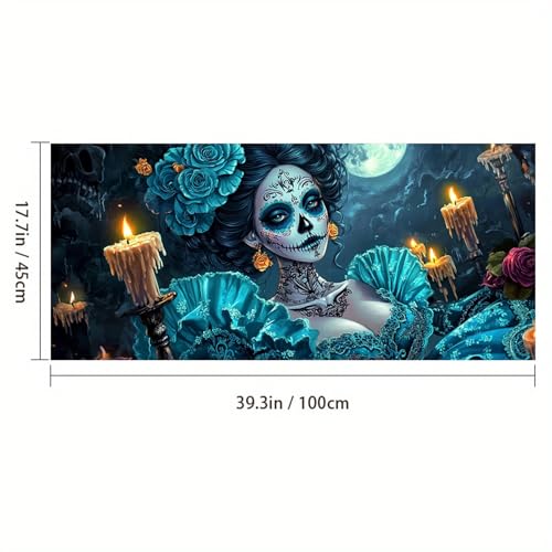 Vinilo decoración ventana azul calavera Día de Muertos miniatura 3