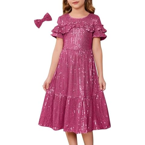 GRACE KARIN Girls' Sequin Dress with Bow Cover