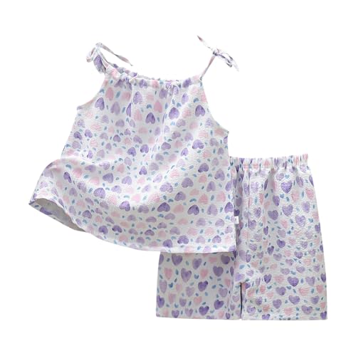 Girls Summer Outfits 2 Piece Set Toddler Oil Painting Style Sleeveless Tie-Up Strap Top + Shorts Baby Casual Clothes