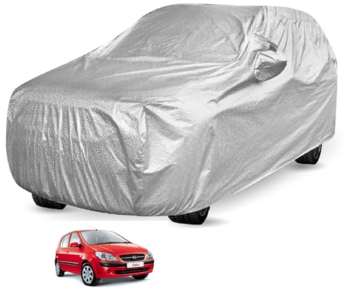 Image of Auto Hub Waterproof Car Cover Compatible with Hyundai Getz with Mirror Pocket, Soft Cotton Lining, Waterproof Getz Car Cover- Metallic Silver
