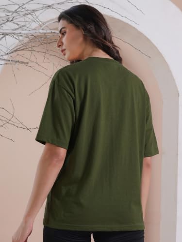 Image of CHKOKKO Oversized T-Shirt for Women Cotton Blend Soft Loose Fit Tshirt Top for Summer Half Sleeves Drop Shoulder Trendy Stylish Solid for Casual Streetwear, Outings or Travel