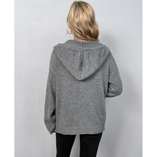Image of Blostirno Women's Casual Hooded Cardigan Sweaters V Neck Button Down Long Sleeve Kint Cardigans Coat