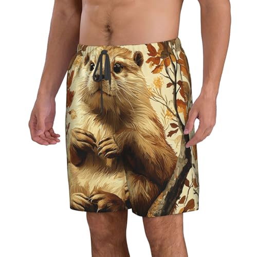 Men's Beach Shorts Board Casual Quick Dry Swim Trunks Holiday - Cartoon Otter Patterns Retro2