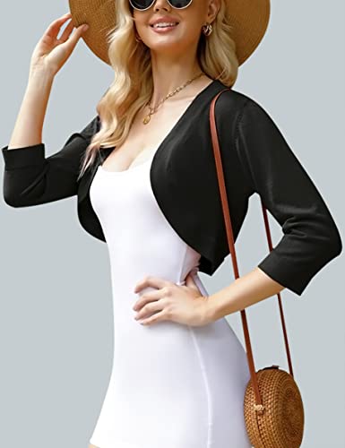 iClosam Womens 3/4 Sleeve Open Front Bolero Shrug Cropped Cardigans Knit Sweater Jacket2