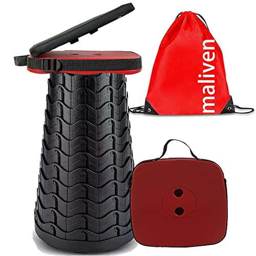 Image of Collapsible Camping Stool with Seat Cushion & Nylon Bag, Square Portable Telescopic Stool, Lightweight Sturdy Foldable Stool for Camp Fishing Picnic, Max Load 550 lb