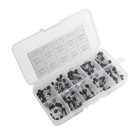 Kit combinado de triodo de potencia NPN PNP de 200 piezas, CESFONJER triodo de inserción directa TO-92, modelo: BC337, BC327, 2N2222, 2N2907, 2N3904, 2N3906, S8050, S8550, A1015, C1815