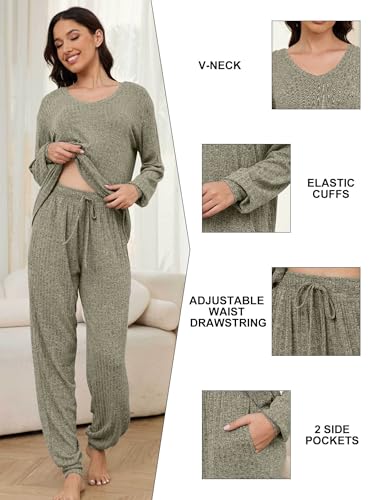 Hellomamma Women Pajama Sets 2 Piece: Long Sleeve Lounge Sets Pjs Casual Ladies Fall Outfit Pj Sleepwear With Pockets4