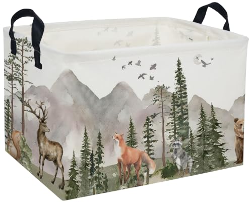 Image of Rectangle Kids Baskets Animal Basket Cute Storage Bin Fish Box for Room Decor Gift Basket(Tree animal)