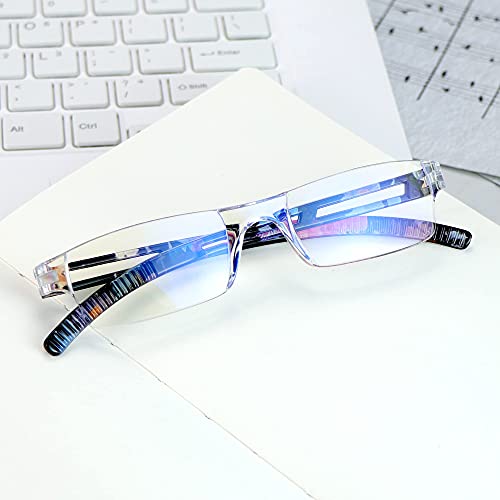 Image of VisionGlobal 8 Pairs Reading Glasses, Blue Light Blocking Glasses, Computer Reading Glasses for Women and Men, Fashion Square Eyewear Frame (4bluefloral+4clear,+2.75 Magnification)