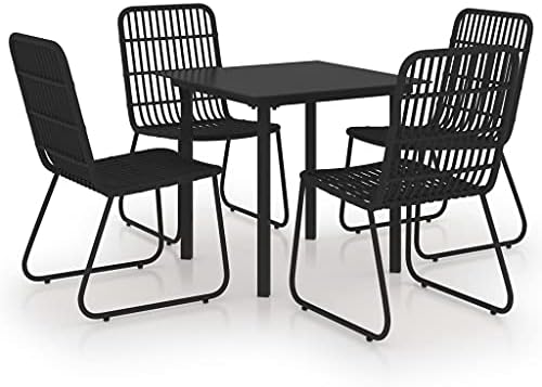 vidaXL Stylish 5 Piece Outdoor Dining Set, Black Poly Rattan and Glass Square Table, Weather Resistant, Sturdy Steel Frame, Easy Clean