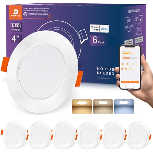 DUSKTEC Downlight LED Techo Empotrable Inteligente 2700K 6000K Regulable, Smart Foco Empotrable Techo Bluetooth, Compatible Alexa, 10W 1000 Lumen, 230V Ojos de Buey LED, 6 Pack