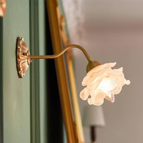 V-intage Gold Wall Sconce with Rose Glass Shade Brass Finish