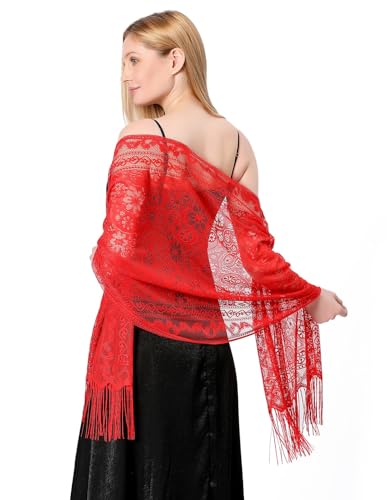 Women's Lace Scarf Shawls For Wedding Soft Lightweight Fringe Stole Wraps For Bride Bridesmaid Shawl