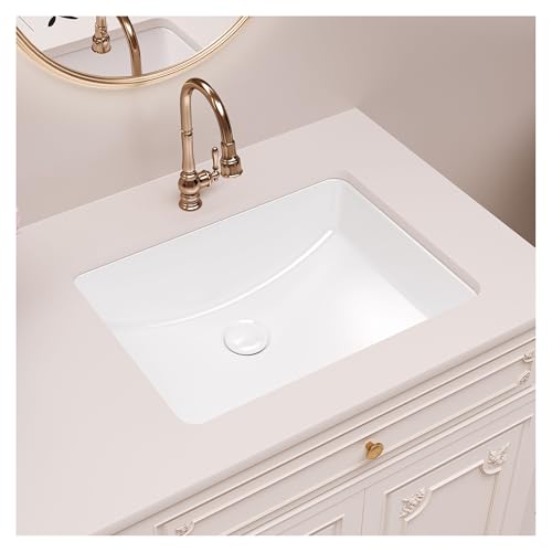 SmartSylva Lavabo rettangolare da bagno, 45,7 x 35,5 cm, in ceramica, colore: bianco lucido