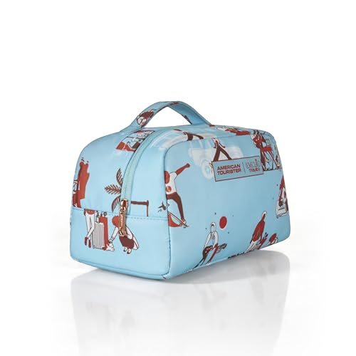 Image of American Tourister x Love Child by Masaba Polyester Travel Kit /Multipurpose Toiletry & Cosmetic Bag /Water-Resistant Organizer Pouch /Stylish & Lightweight for Men & Women- Light Blue